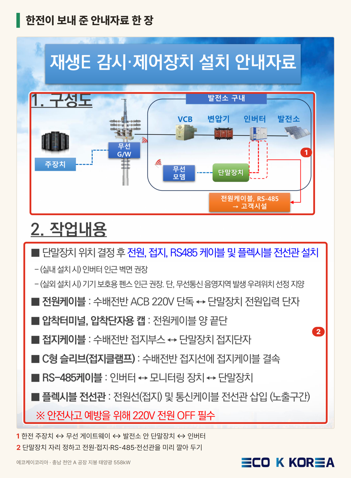 한전이 보내 준 안내자료 한 장